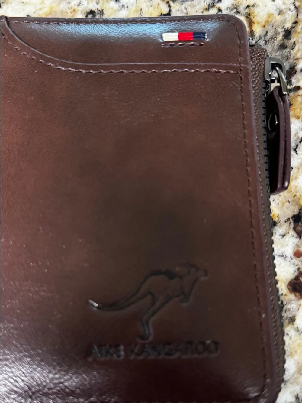 AIKS Kangaroo Brown Zip Around Bifold Wallet NWOT